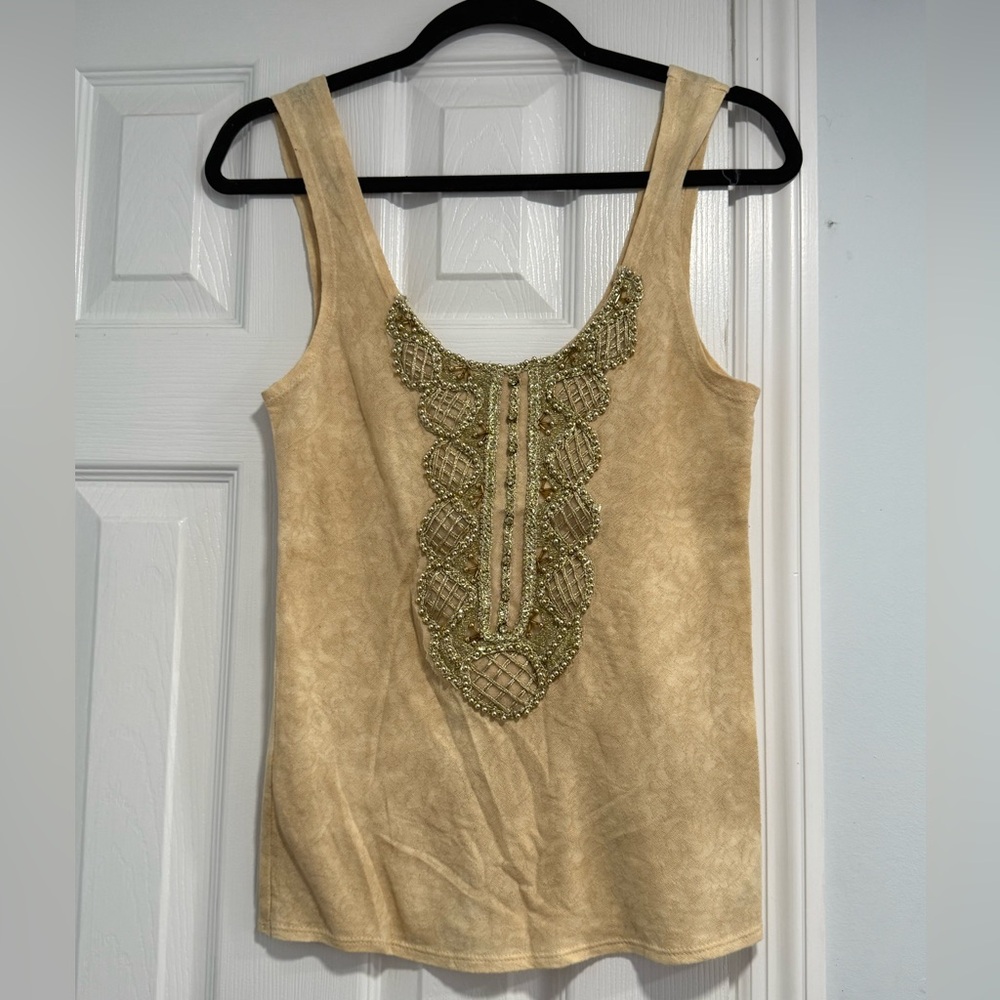 Free People Beige Embellished Tank Top